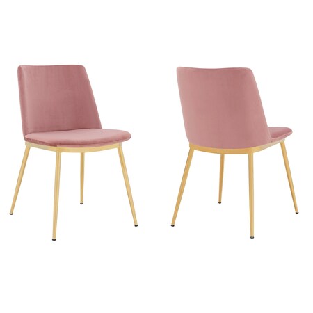 Armen Living Messina Modern Pink Velvet and Gold Metal Leg Dining Room Chairs, PK2 LCMSSIGLPNK